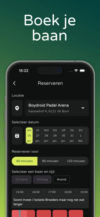 Padook, de app van Boydroid om direct een padelbaan te boeken